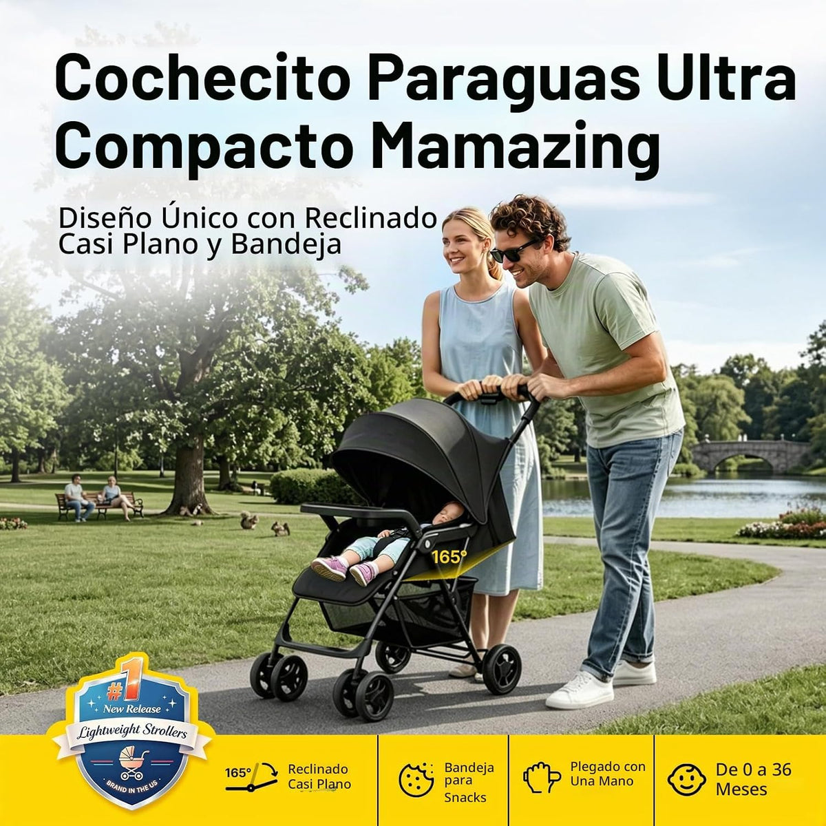 Mamazing Cochecito de viaje ligero con paraguas y asiento reclinabl...
