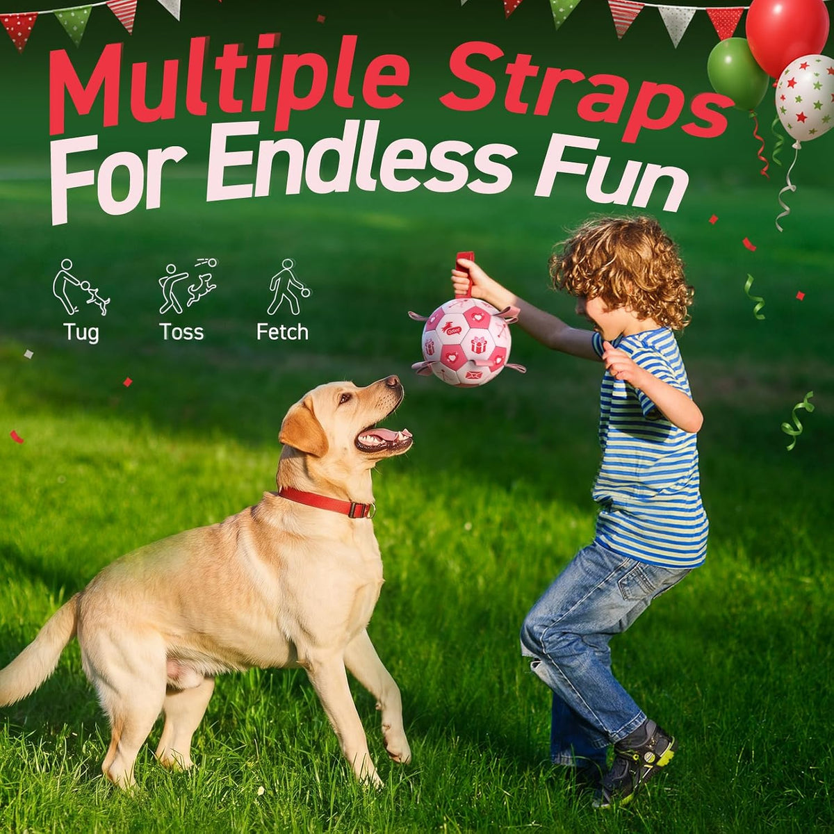QDAN Juguetes de cumpleaños para perros, pelota de fútbol rosa con...
