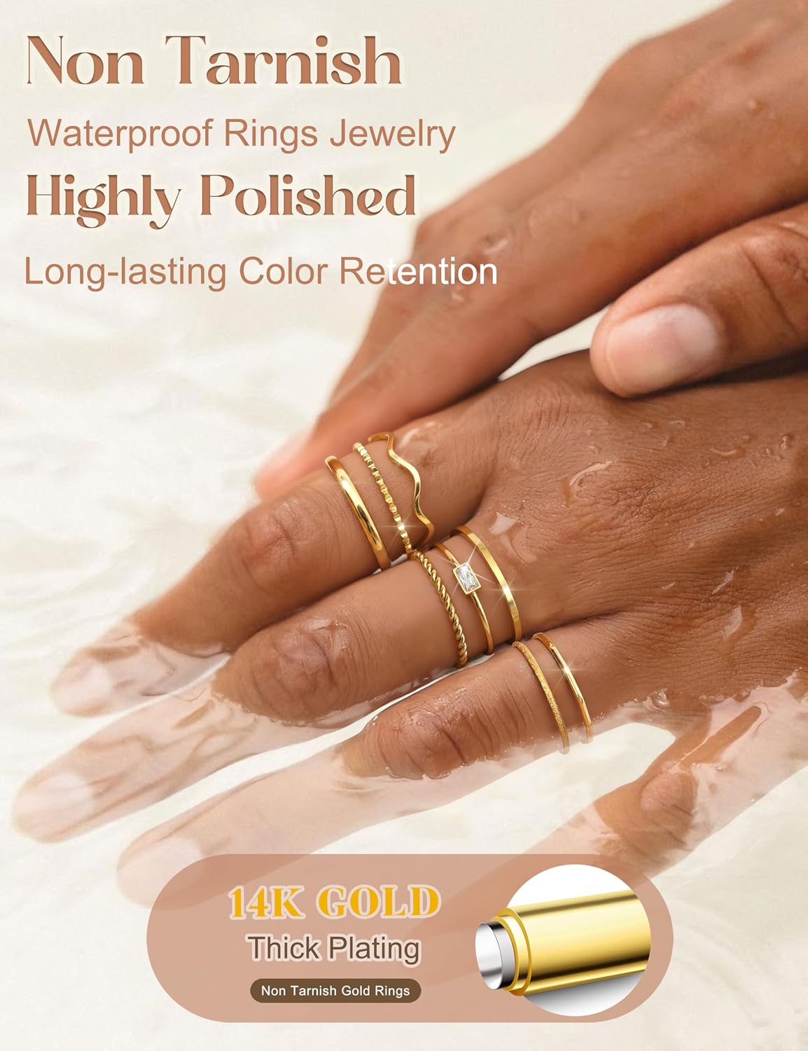 THUNARAZ 8 piezas de anillos apilables para mujer sin deslustre, an...