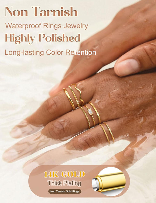 THUNARAZ 8 piezas de anillos apilables para mujer sin deslustre, an...