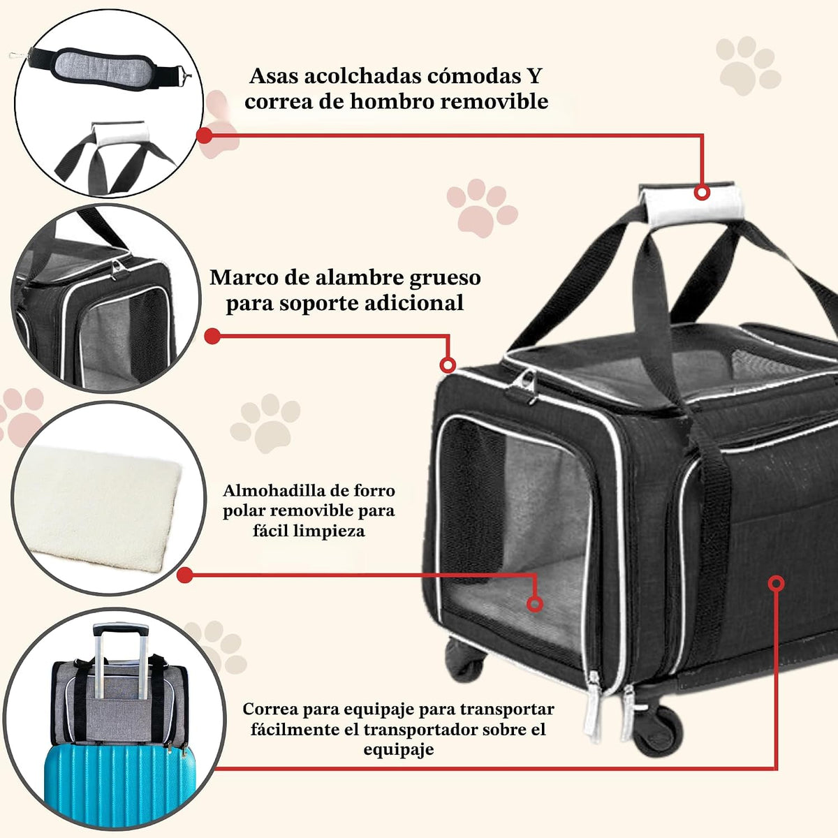 RUFF LIFE 101 Transportador de mascotas Premium expandible con rued...