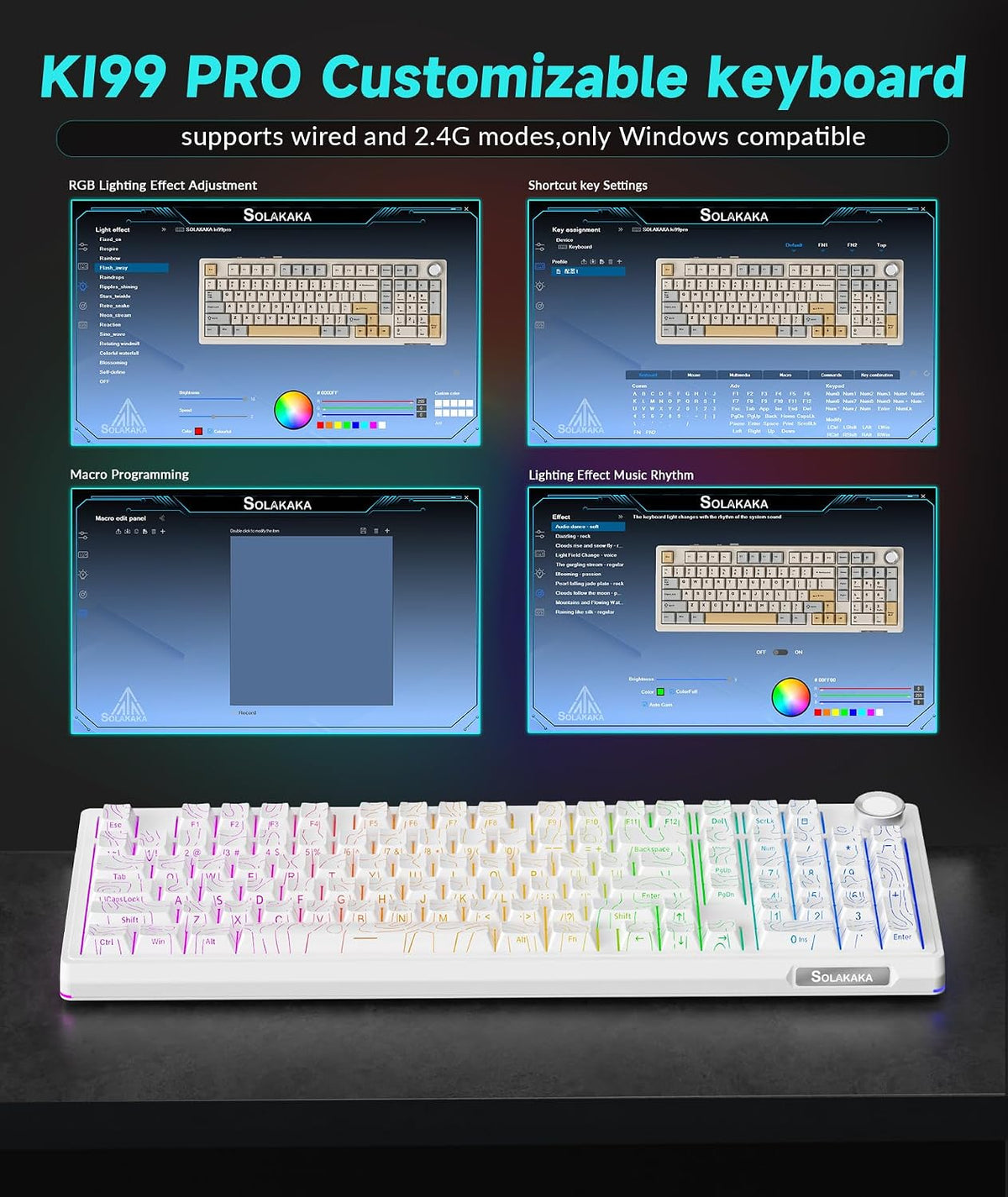 SOLAKAKA KI99 Pro 96% Teclado Mecánico Inalámbrico, Teclado RGB par...