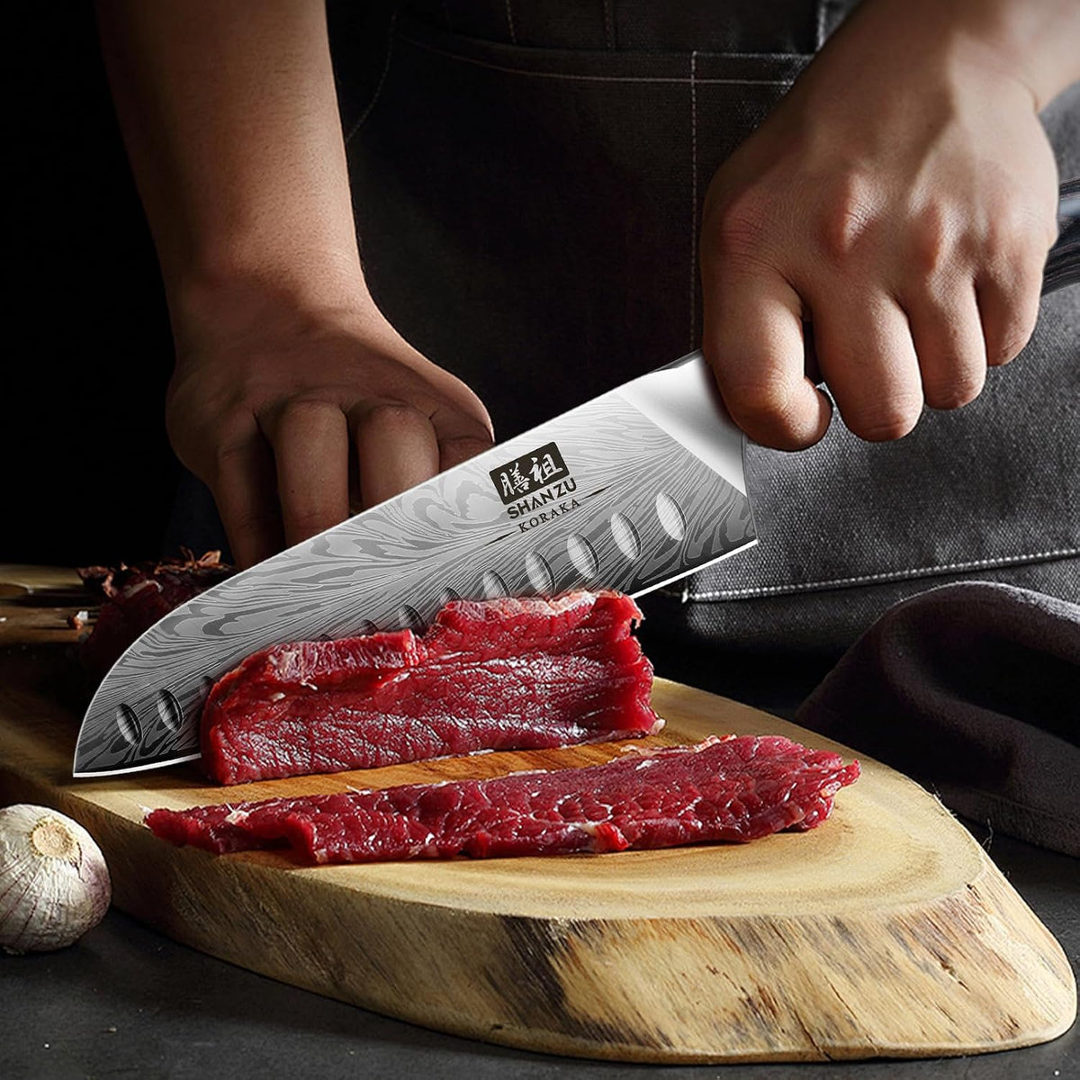 SHAN ZU - Juego de cuchillos de cocina, cuchillo Santoku de 20 cm,...
