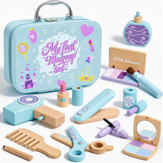Lonico Juego de juguetes de maquillaje de madera para niñas, kit de...