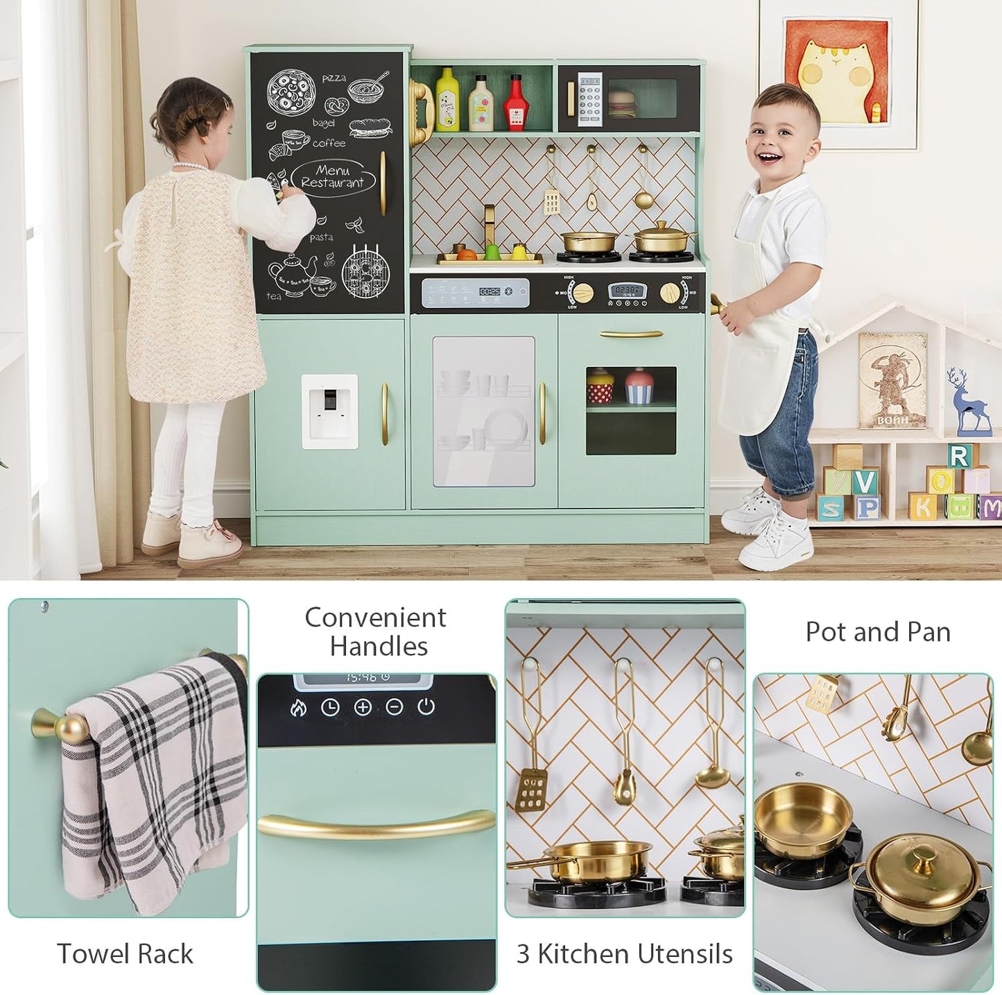 Costzon Juego de cocina para niños, juego de juguetes de cocina de...