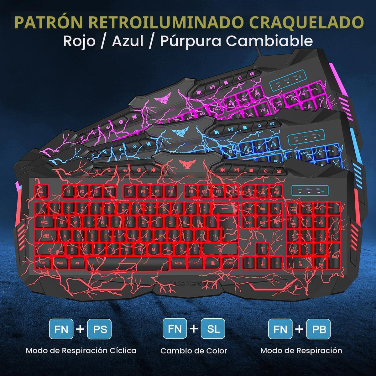 Combo de Teclado, Ratón y Auriculares para Juegos BlueFinger, Tecla...