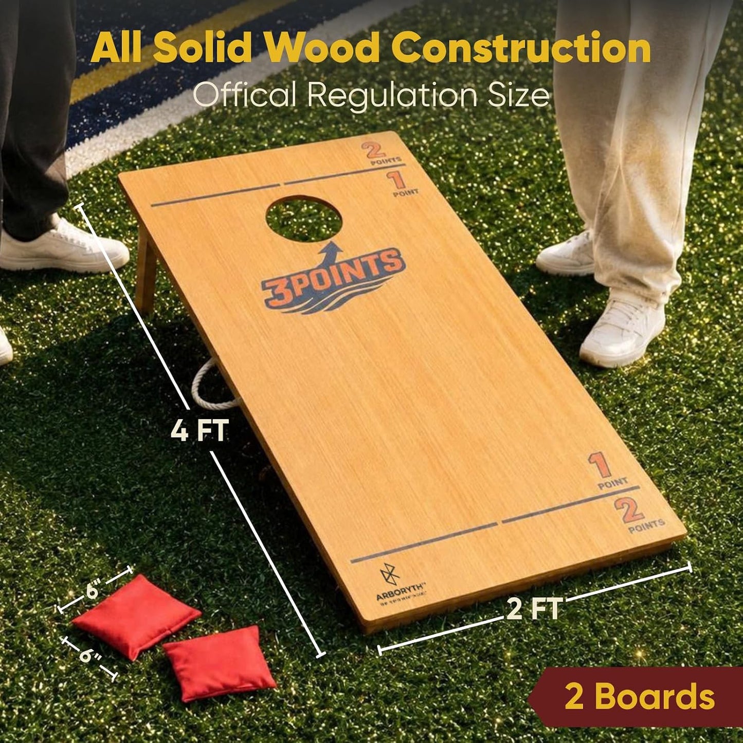 ARBORYTH Juego de tablas de cornhole de madera maciza, natural, 8 b...