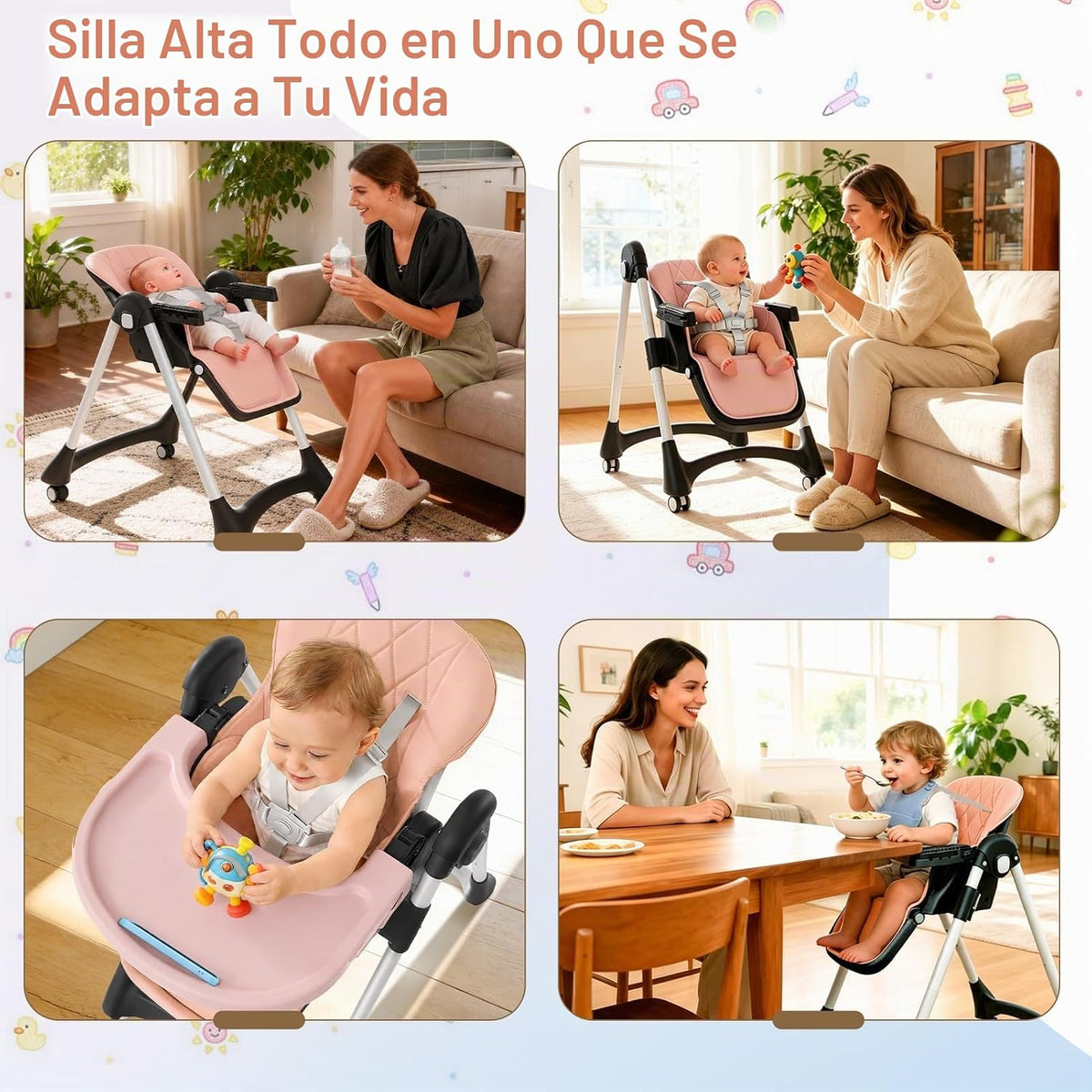 Sillas altas para bebés y niños pequeños, silla alta rosa para niña...