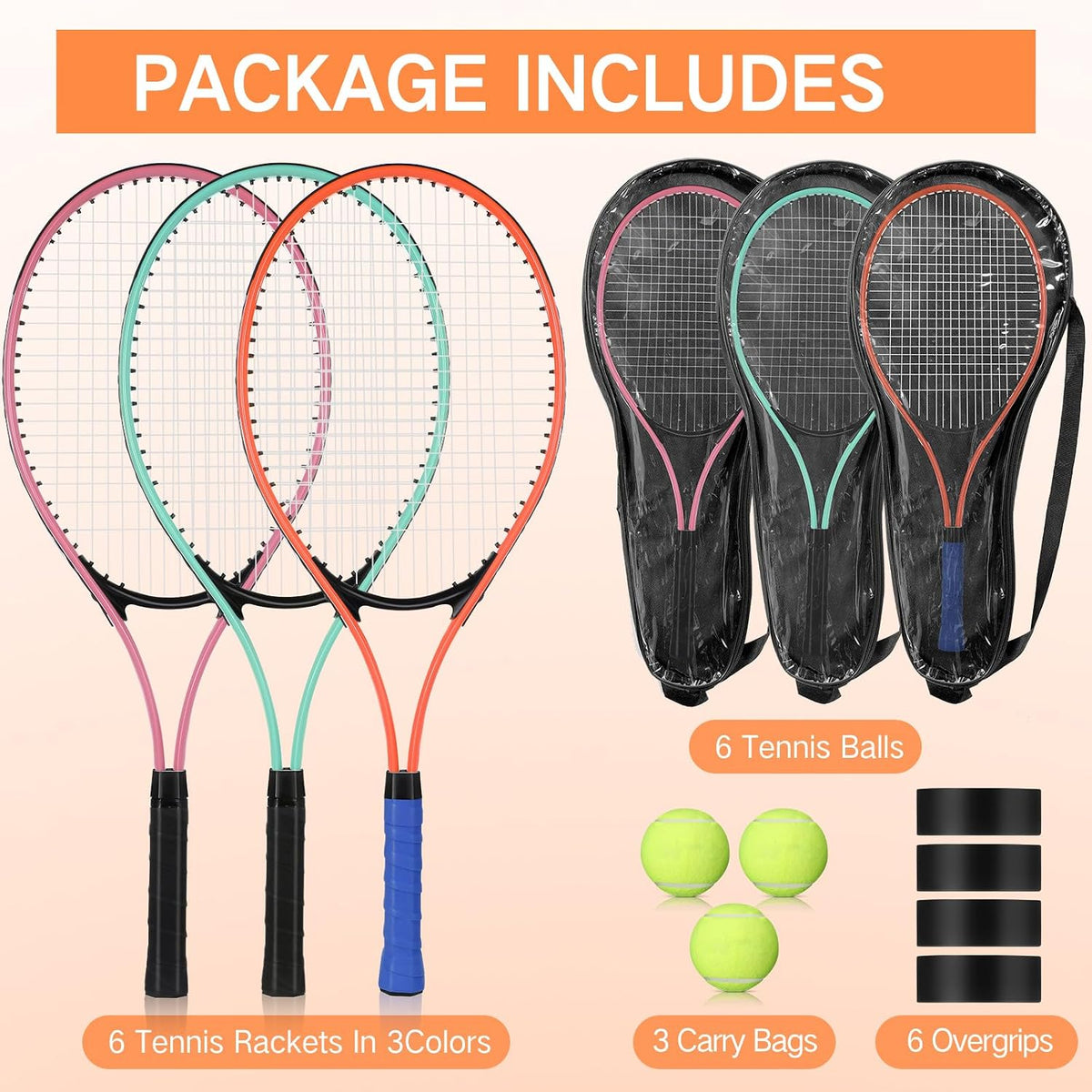 Motionchic - Juego de 6 raquetas de tenis para adultos recreativos...