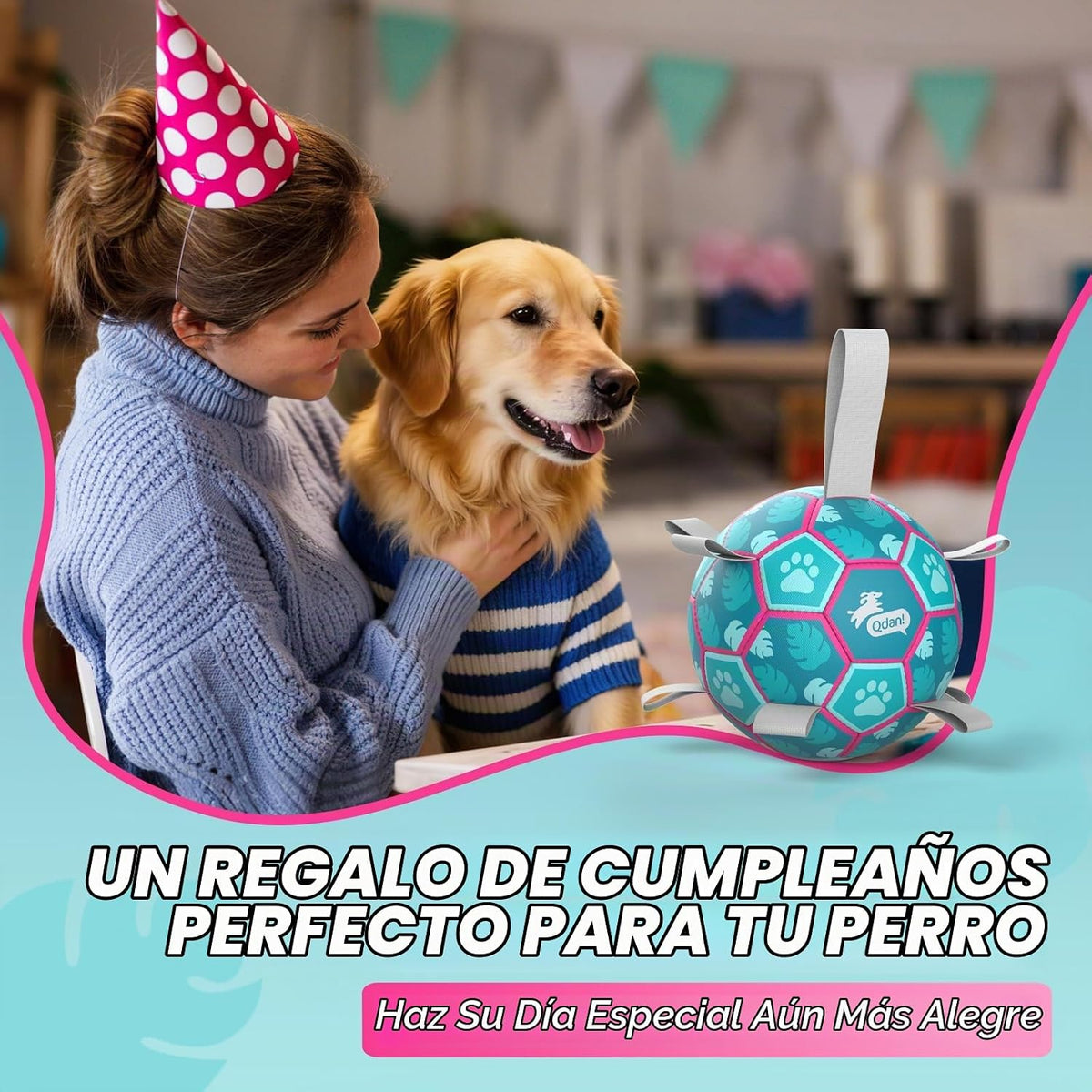 QDAN Pelota de fútbol para perros con correas, juguete de agua para...