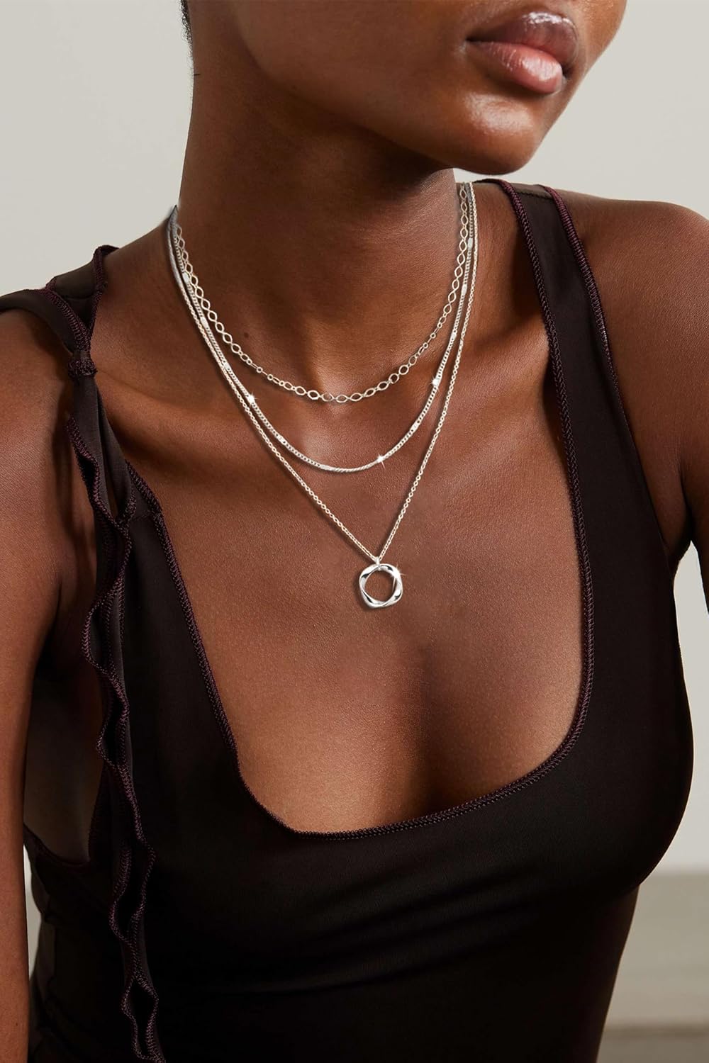 Cuzmly - Collares en capas de plata para mujer, conjunto de collare...