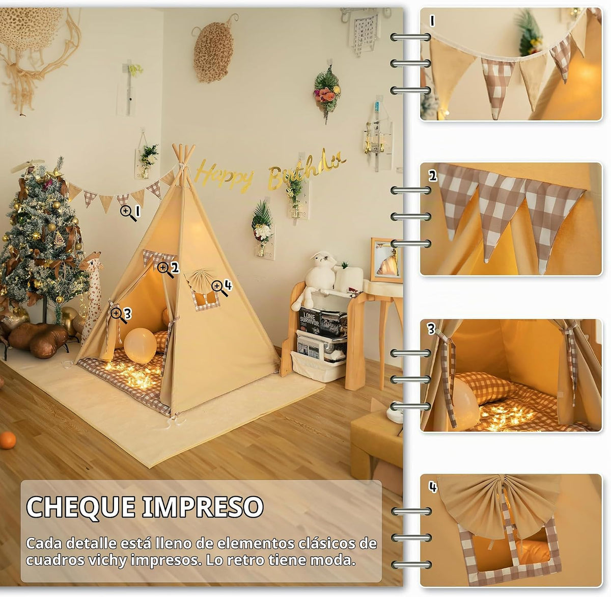 TreeBud Tienda de campaña tipo tipi con alfombrilla acolchada, band...