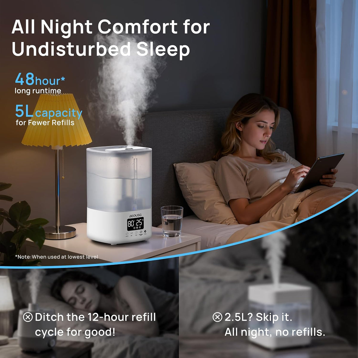 BEOUSG Humidificador ultrasónico de llenado superior de 5L, humidif...