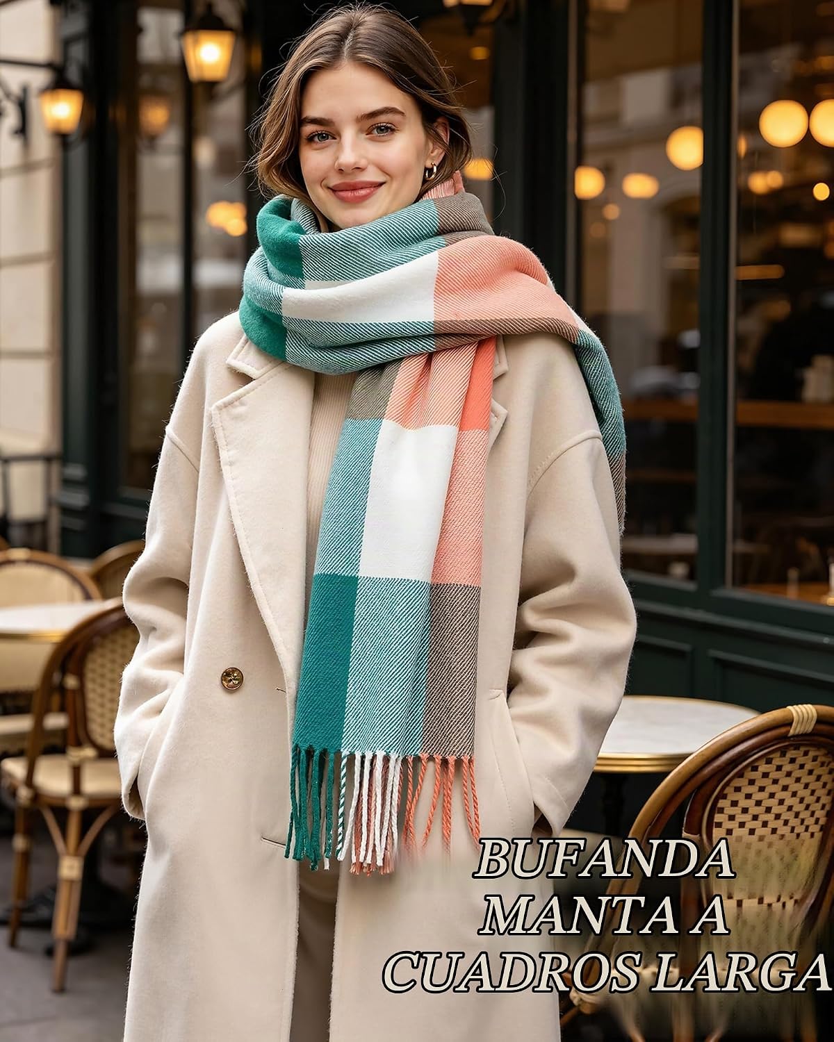 YSense Bufanda de invierno para mujer, bufandas largas a cuadros, r...