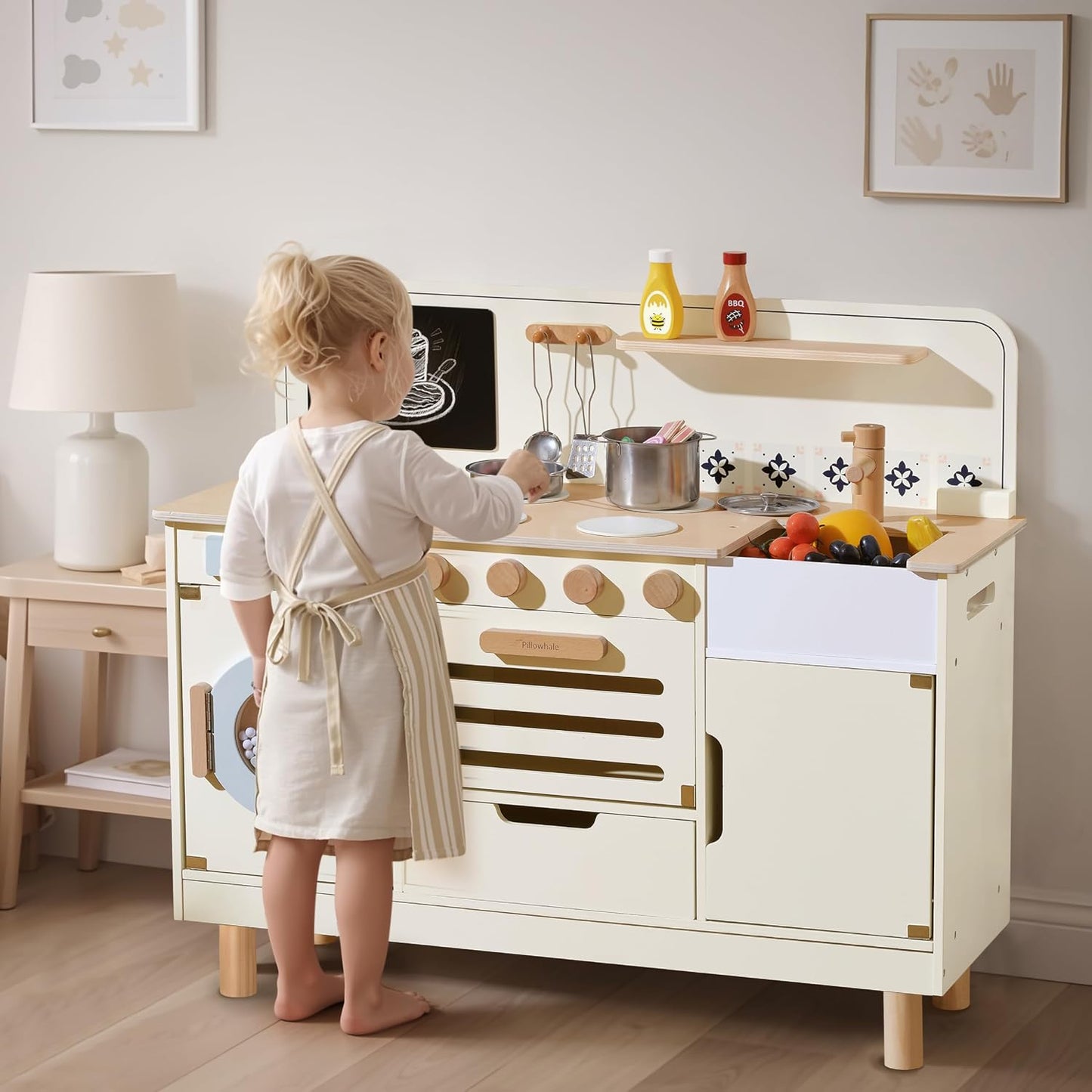 Juego de cocina de madera Pillowhale, juego de cocina grande intera...