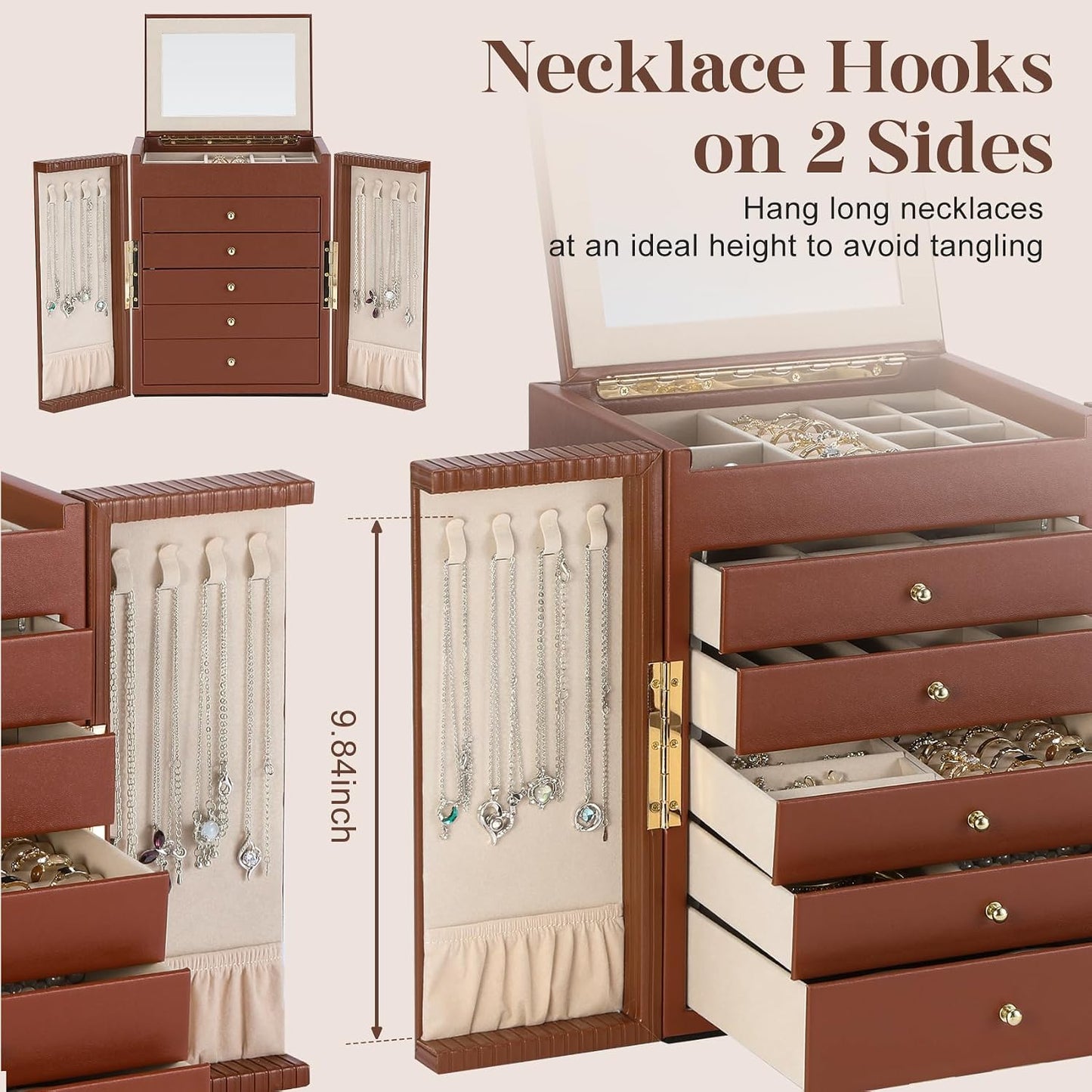 Dajasan Caja organizadora de joyas grande, cajas de joyería para mu...