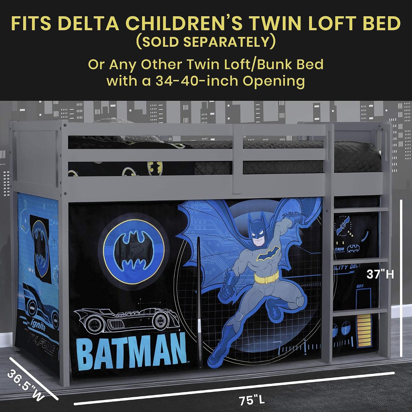 Delta Children Batman Loft Bed Tent - Juego de cortinas para cama b...