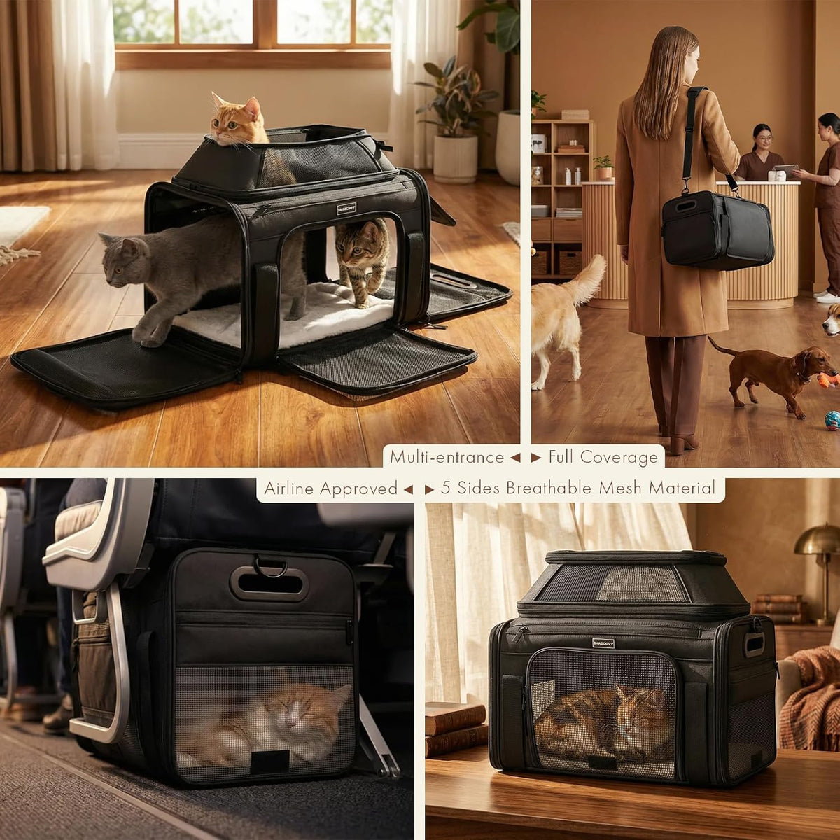 Transportador para gatos con ruedas y ventana para mascotas, 18 x 1...