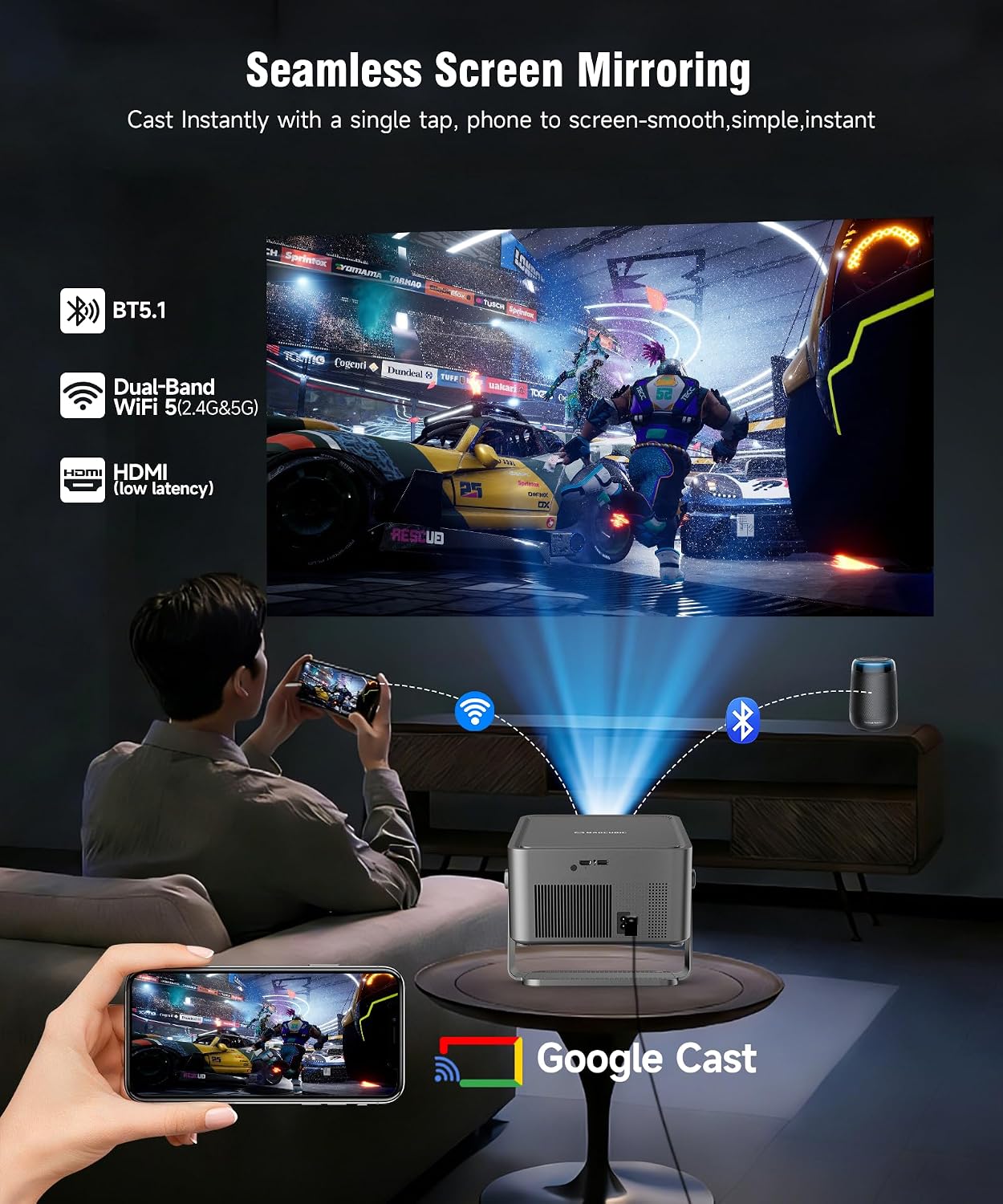 Proyector inteligente Magcubic 4K con WiFi y Bluetooth, 800 ANSI na...