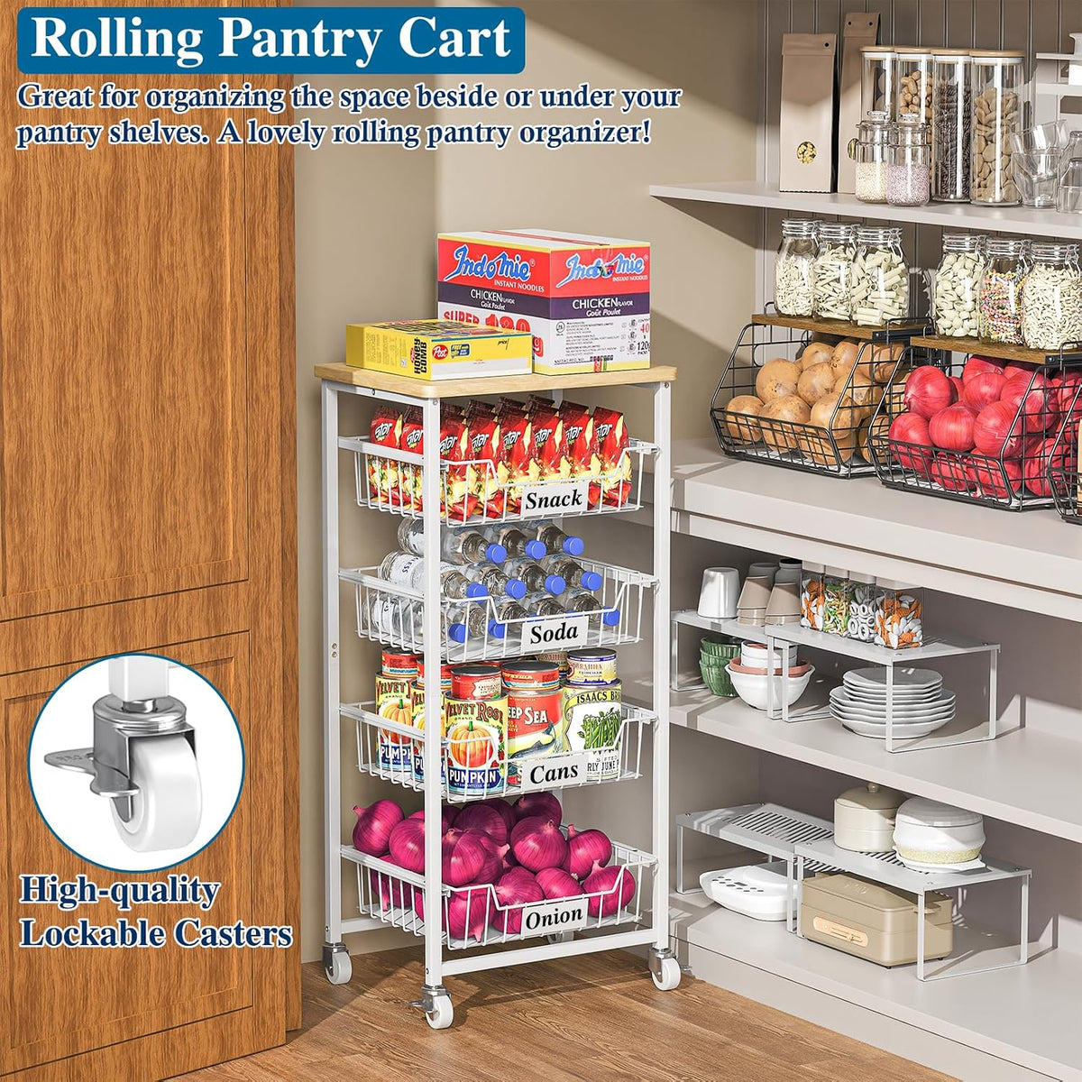 OKZEST Carrito de almacenamiento de cocina de 5 niveles con 4 cajon...