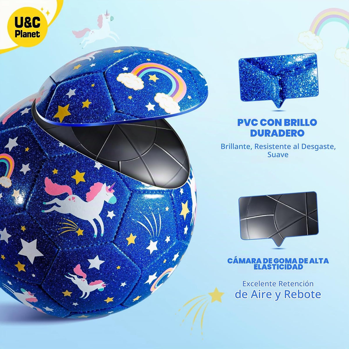 Balón de fútbol U&C Planet tamaño 2, 3, 4 para niños pequeños y jóv...