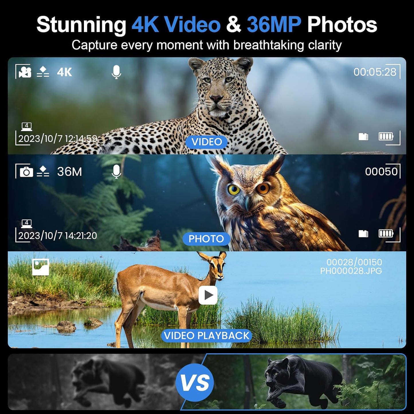 WARMTUYO Gafas de visión nocturna, binoculares 4K con cámara, panta...