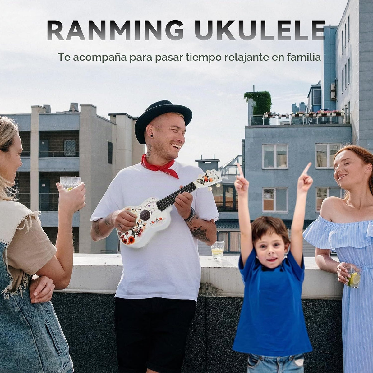 RANMING Ukulele ukelele de 21 pulgadas para niños, kit de iniciació...