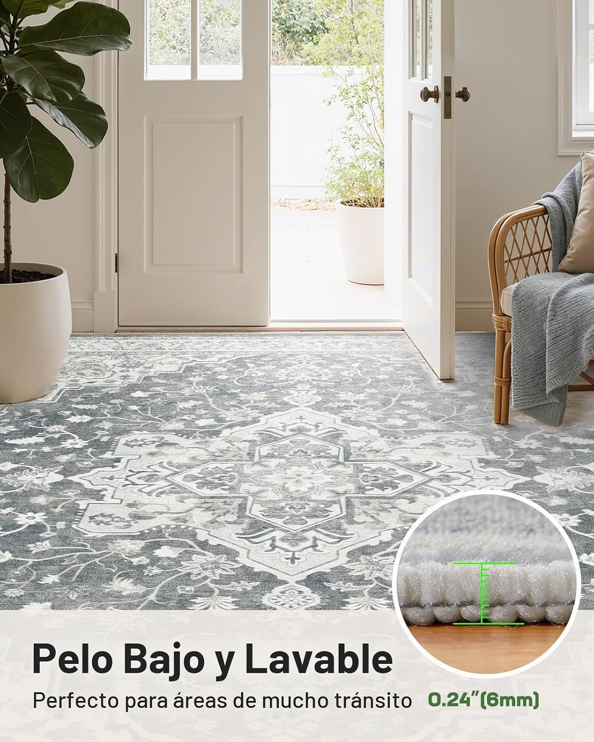 Marsail Alfombra de área grande lavable a máquina, 8 x 10, suave y...