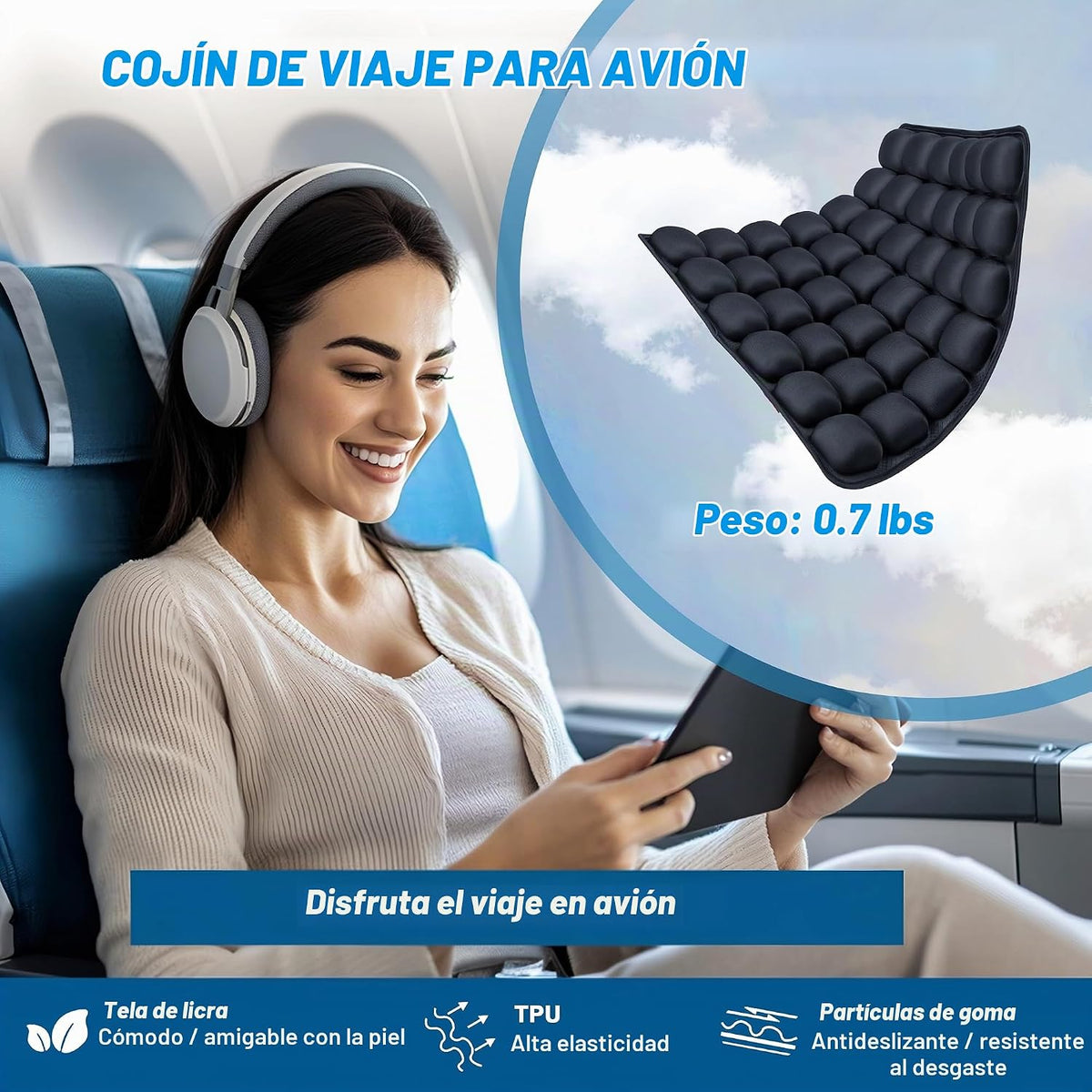 MTGKY Sondor Cojín de viaje, portátil y ajustable, cojín de asiento...