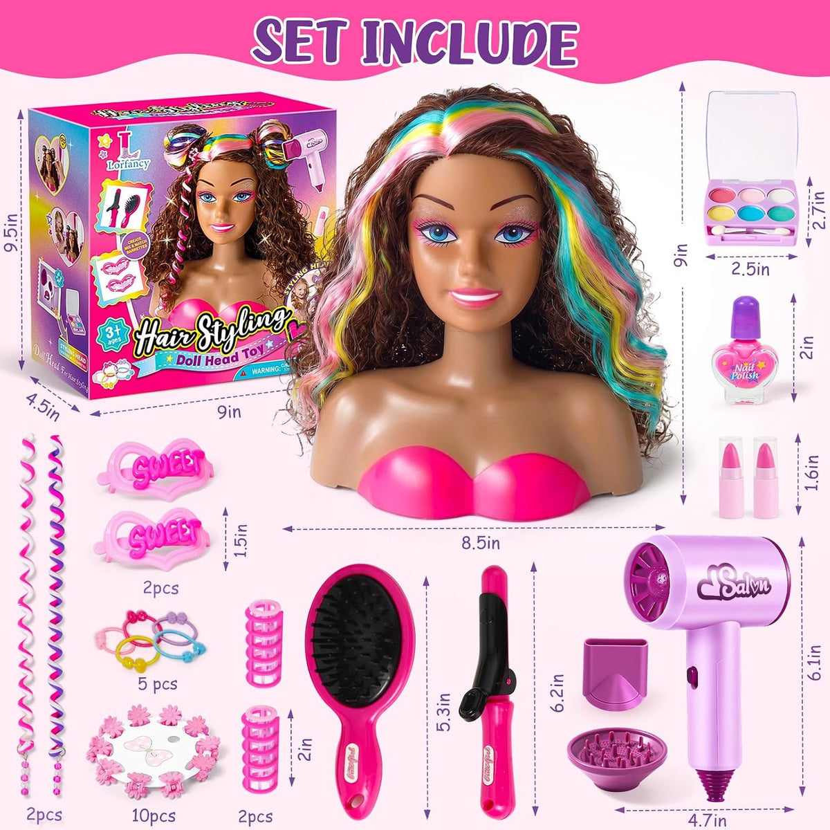 Cabeza de muñeca para peinar el cabello, muñeca negra de 9 pulgadas...