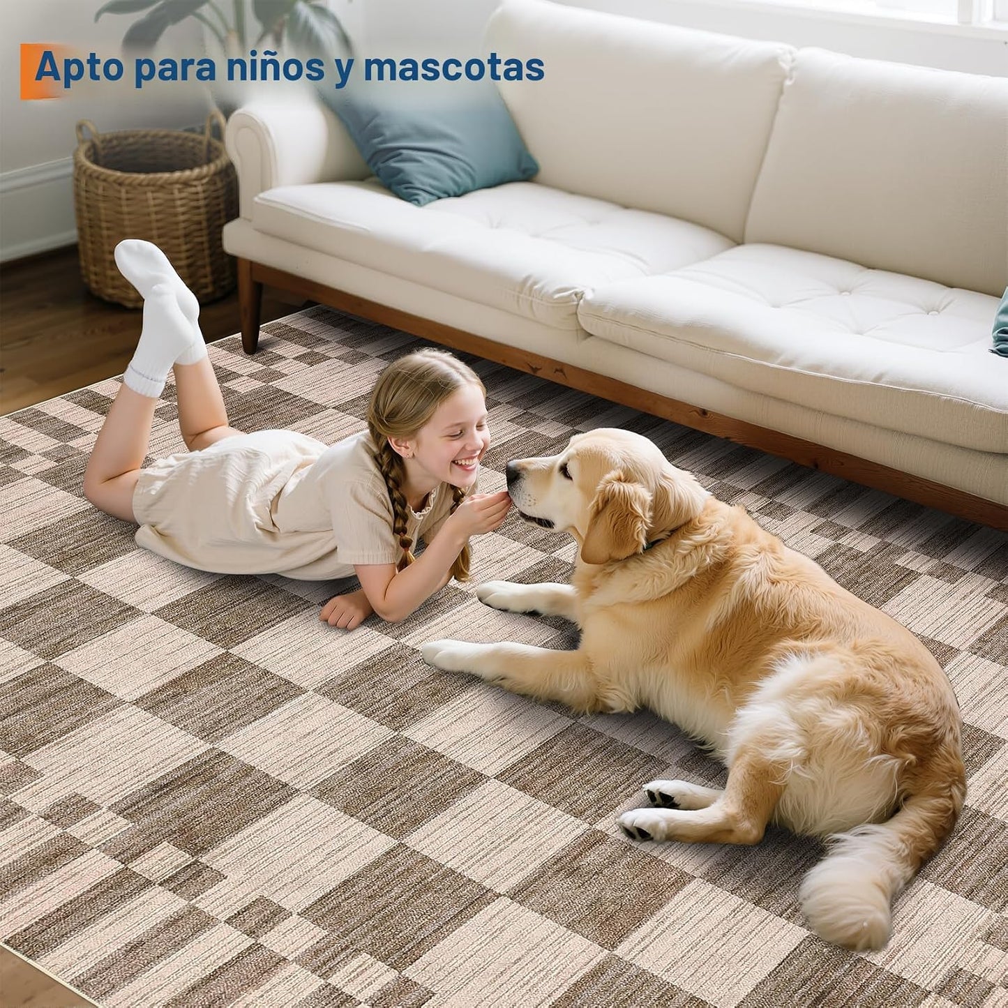 GarveeHome - Alfombra geométrica lavable de 8 x 10 pies, color marr...