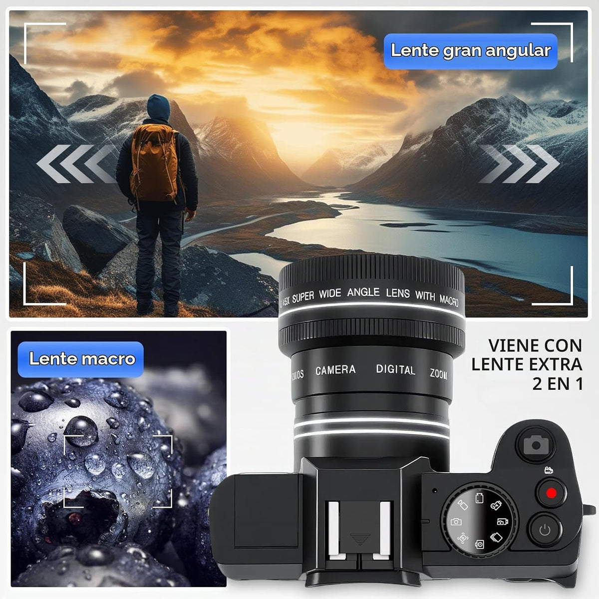 Cámara digital 4K para fotografía con WiFi, cámara de videoblogs co...