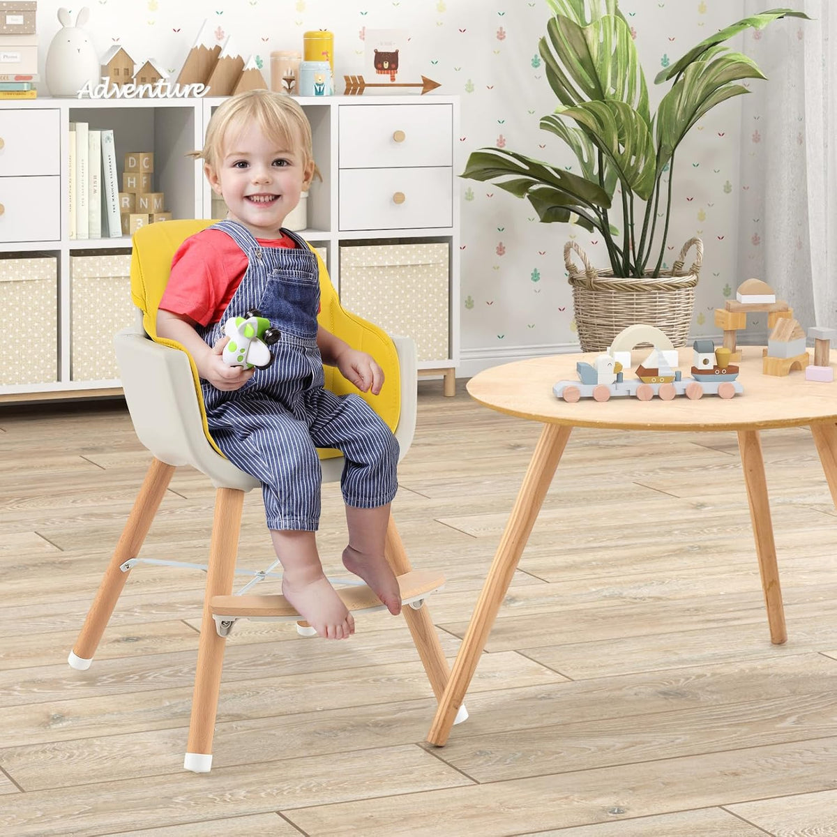 HONEY JOY Silla alta para bebé, silla alta 6 en 1 de madera Eat &am...