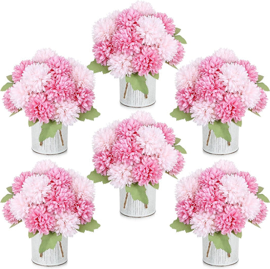 SEKNHOP Centros de mesa de flores prefabricados, juego de 6 crisant...