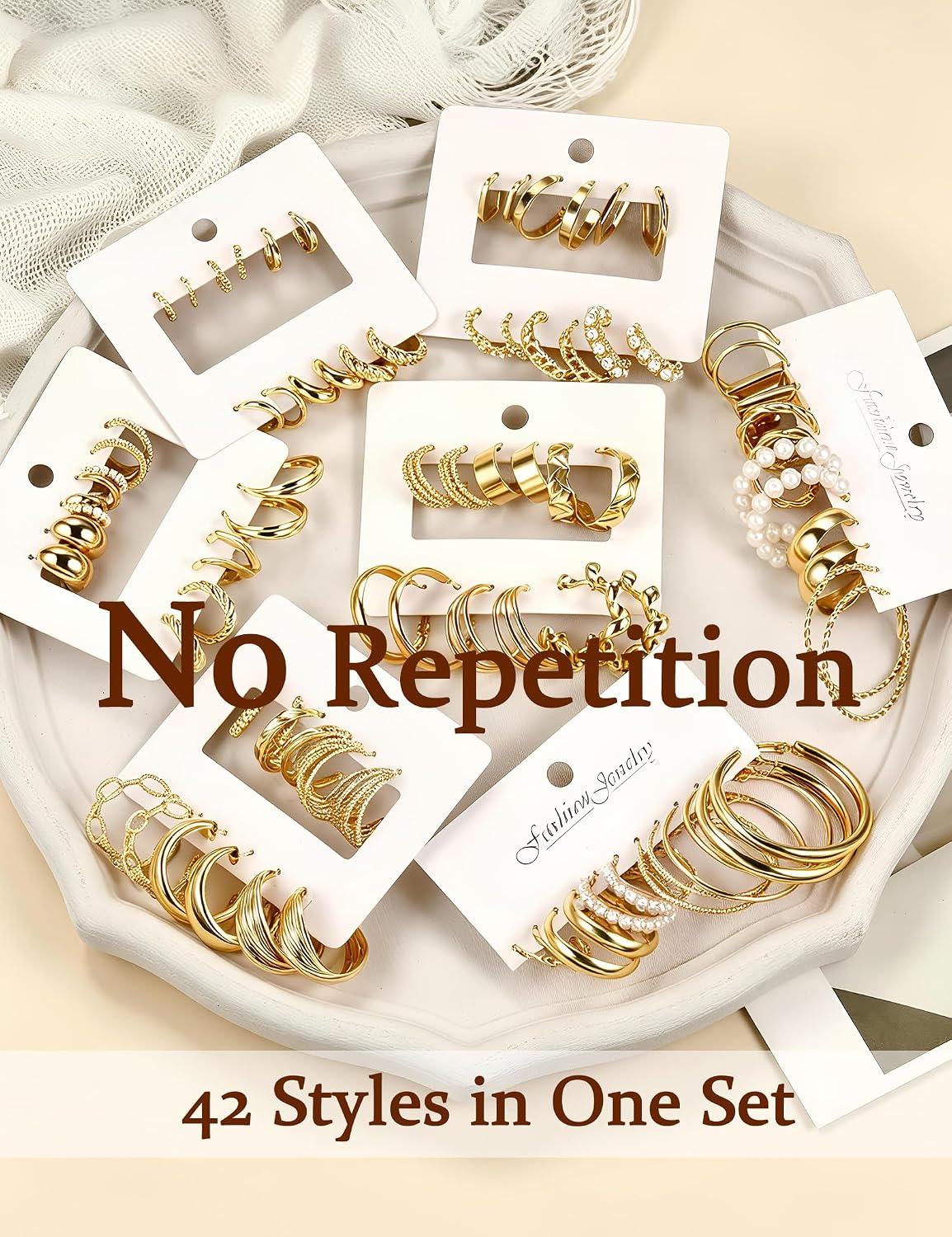 42 pares de aretes de aro dorados para mujer, paquete múltiple de a...