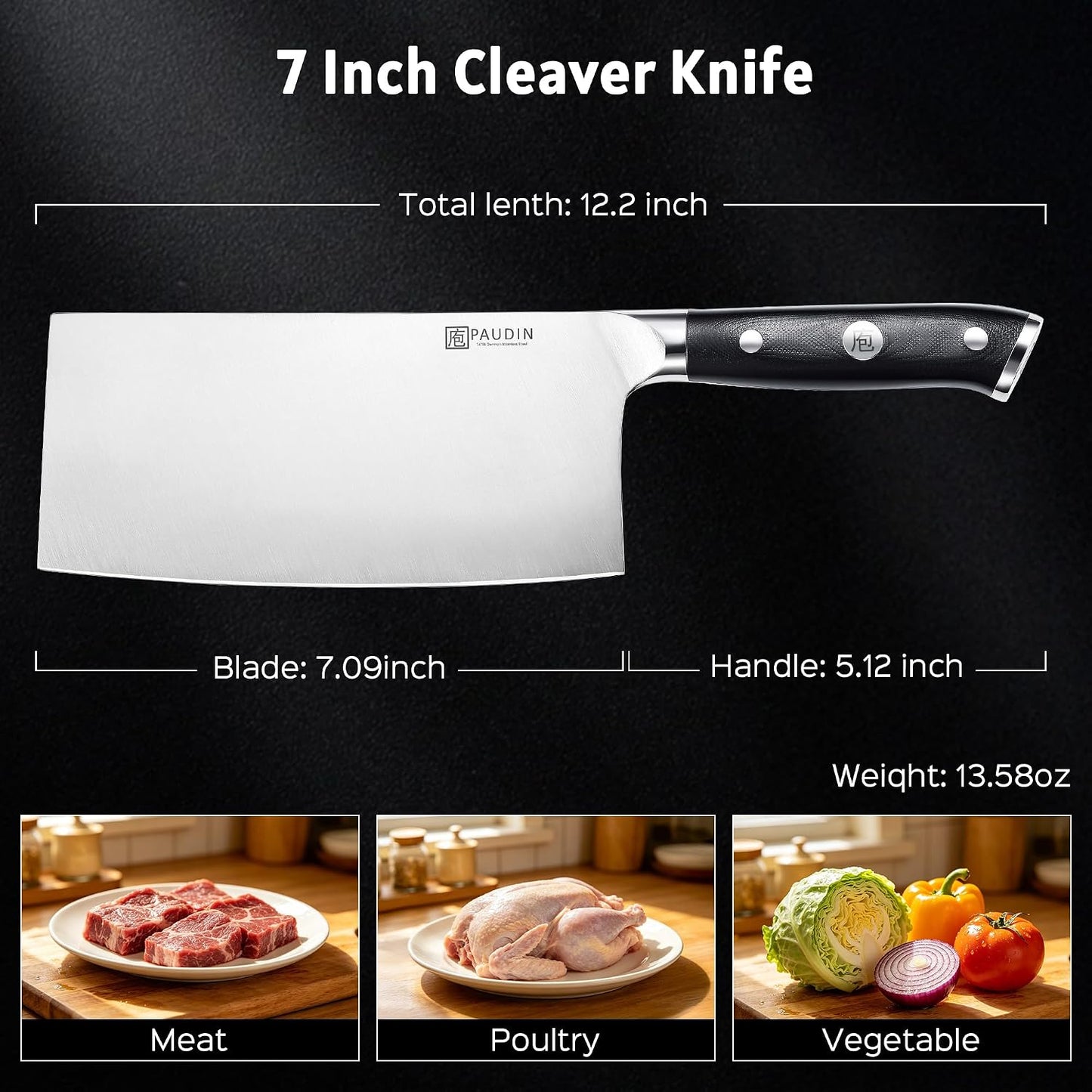 Cuchillo de carnicero PAUDIN de 7 pulgadas, cuchillo de carnicero c...