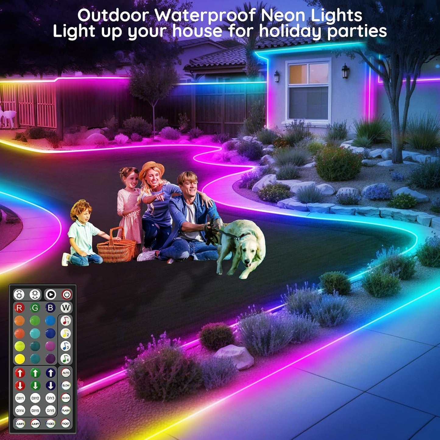 FBZ Cuerda de luces LED de 60 pies, control de luces de neón flexib...
