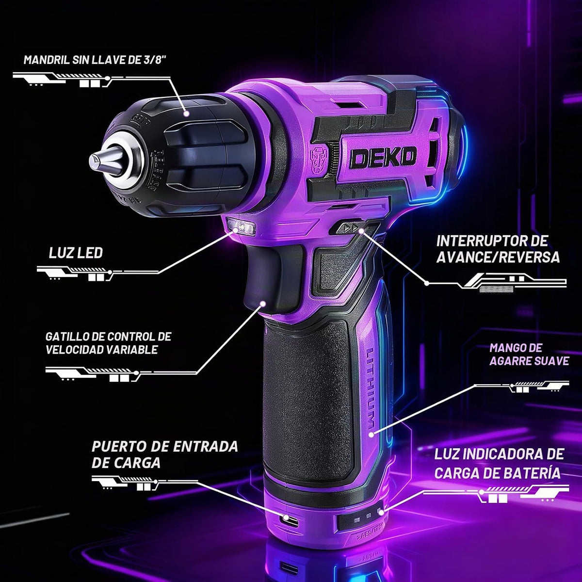 Taladro inalámbrico: DEKOPRO Juego de taladro eléctrico de 12 V, ta...