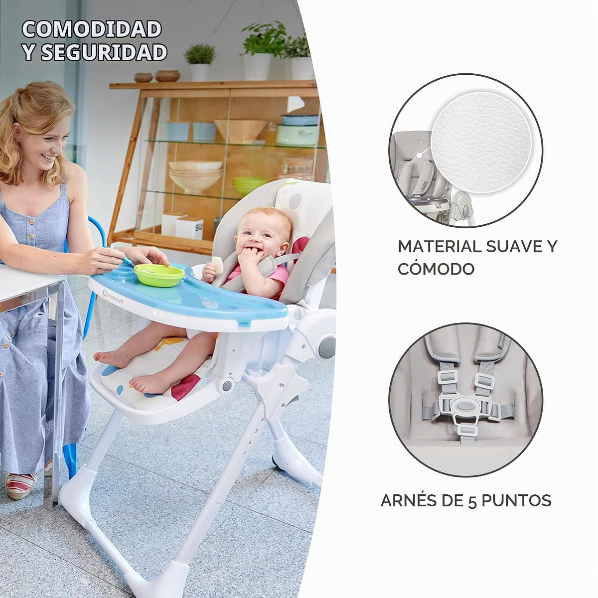 Kinderkraft Yummy - Silla de bebé, color gris | Ergonómico, reclina...