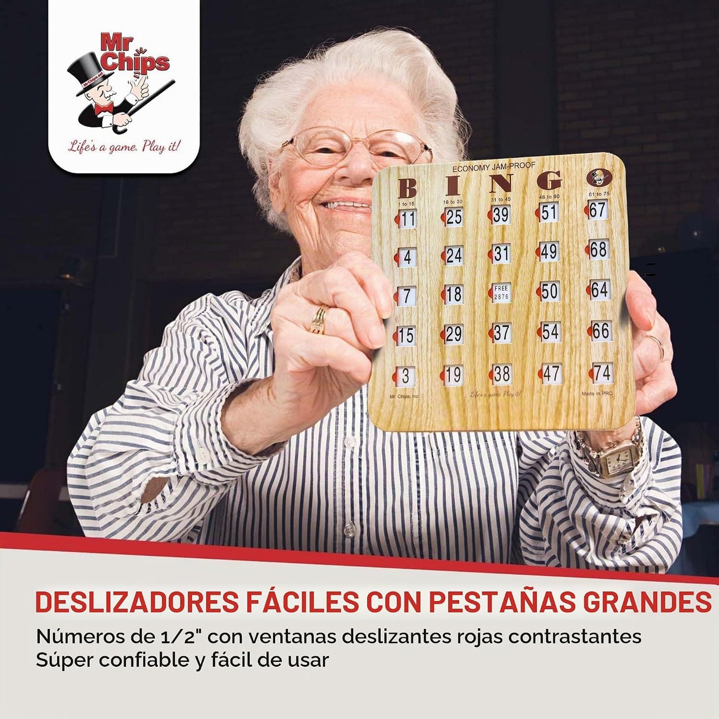 MR CHIPS Tarjetas de bingo deslizantes a prueba de atascos con vent...