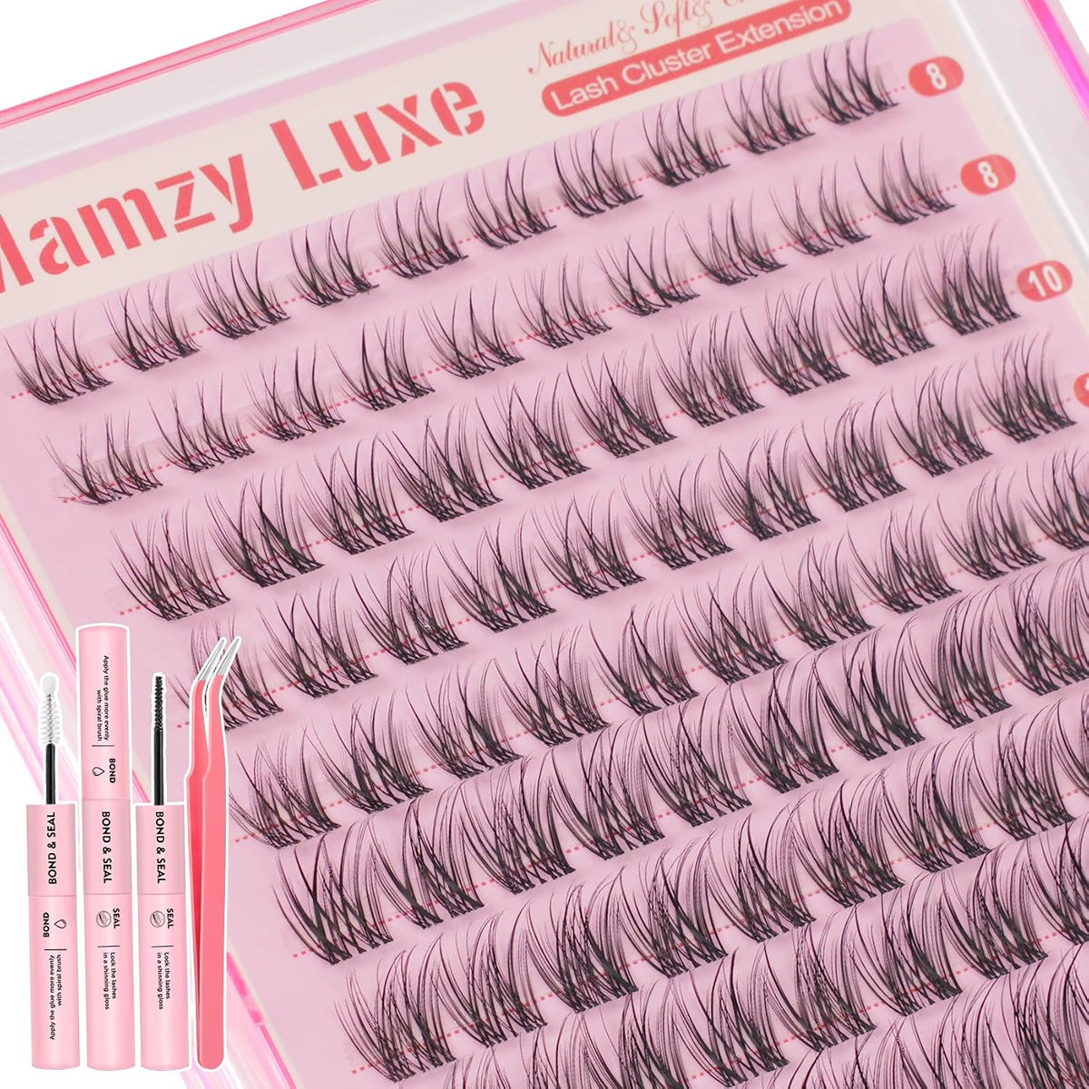 Kit de racimos de pestañas naturales Mamzy Luxe, racimos de pestaña...
