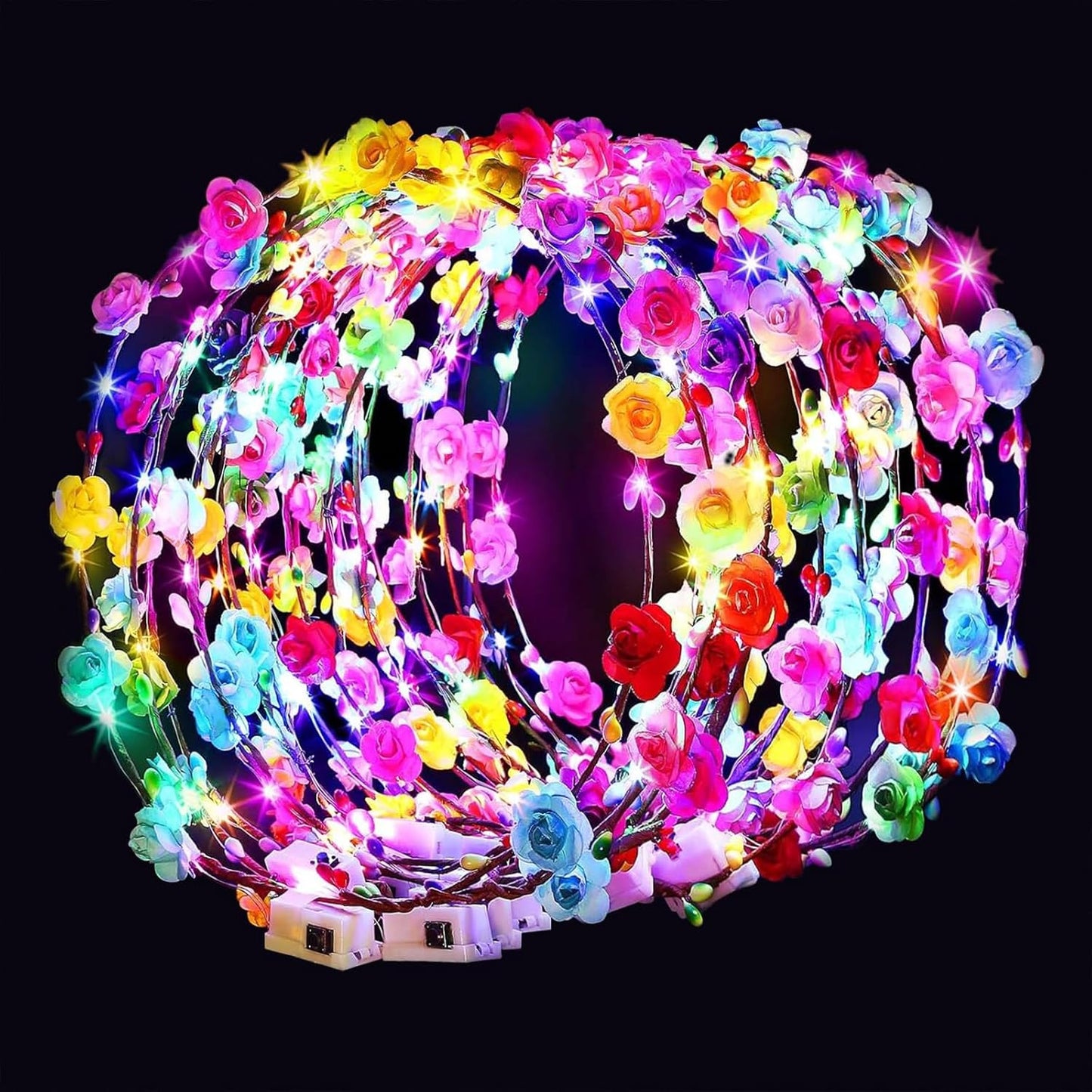 HONLYNE 54 PCS Coronas de Flores LED Diademas, Coronas de Flores Il...