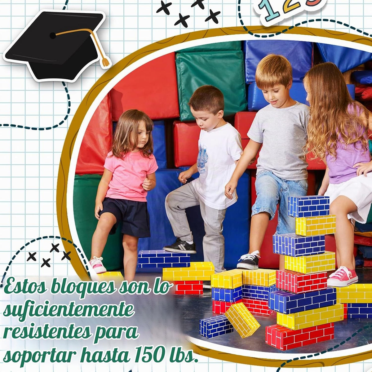 Nuanchu - 60 bloques de construcción de cartón para niños, formas s...