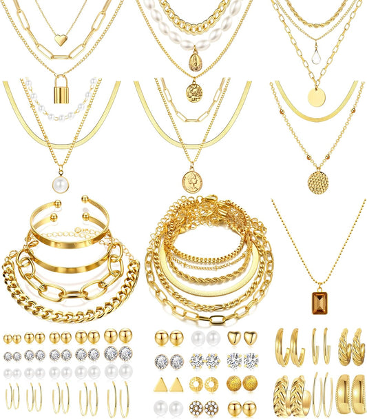 FAXHION Juego de joyas de oro para mujer, 68 piezas, con 7 collares...