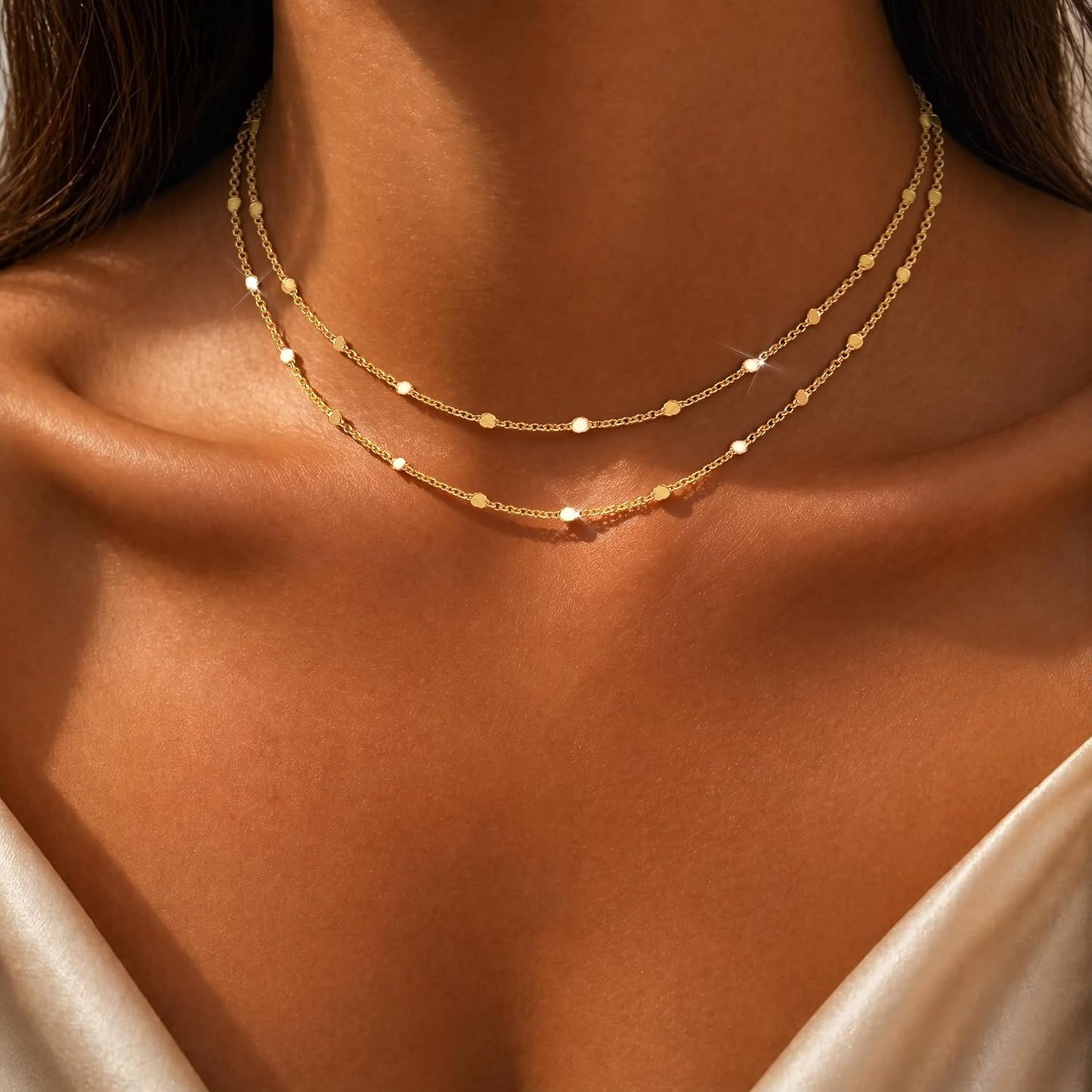 Warshion Collares chapados en oro de 14 quilates para mujer, gargan...