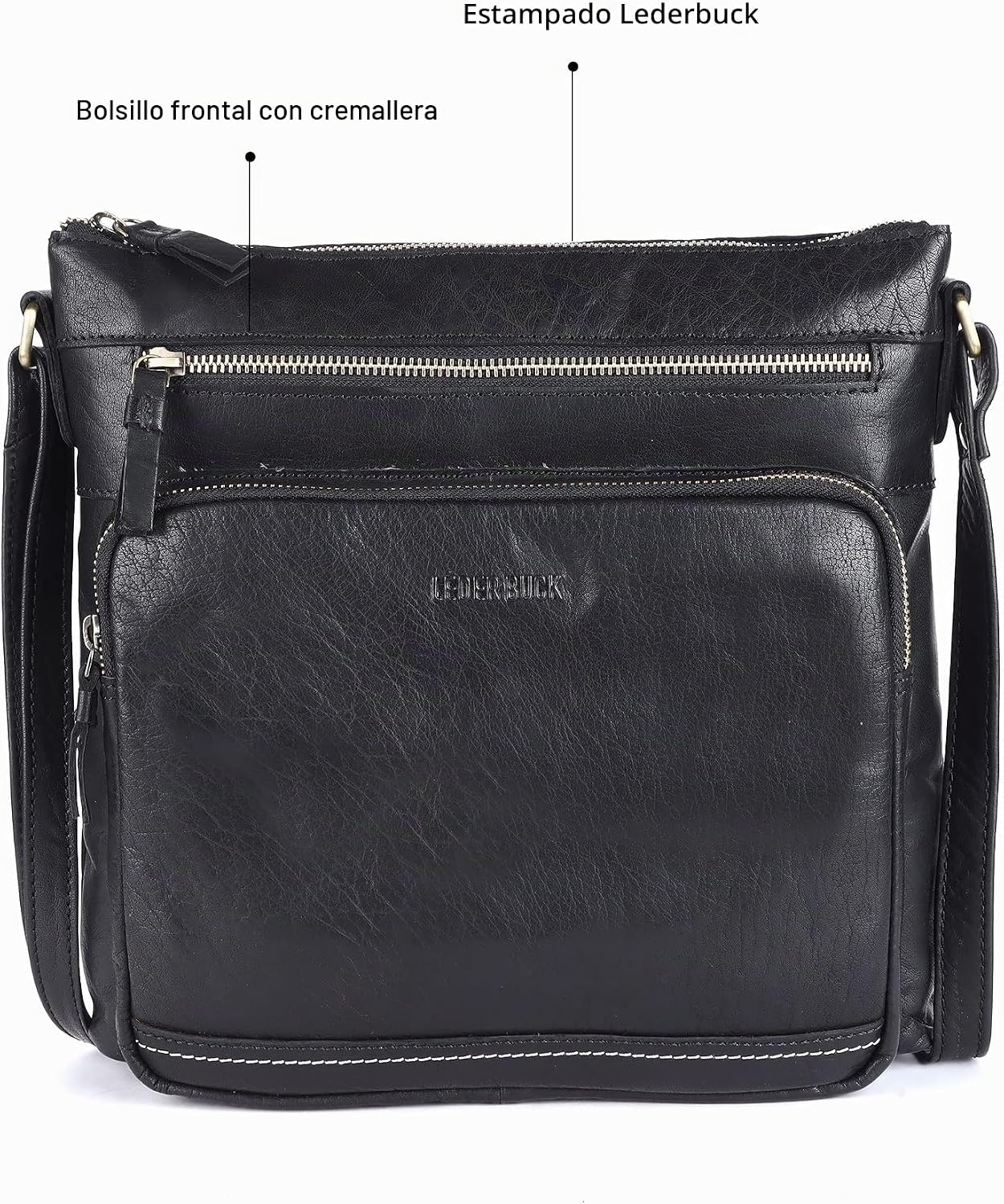 LEDERBUCK Olga - Bolso bandolera extragrande de piel auténtica para...