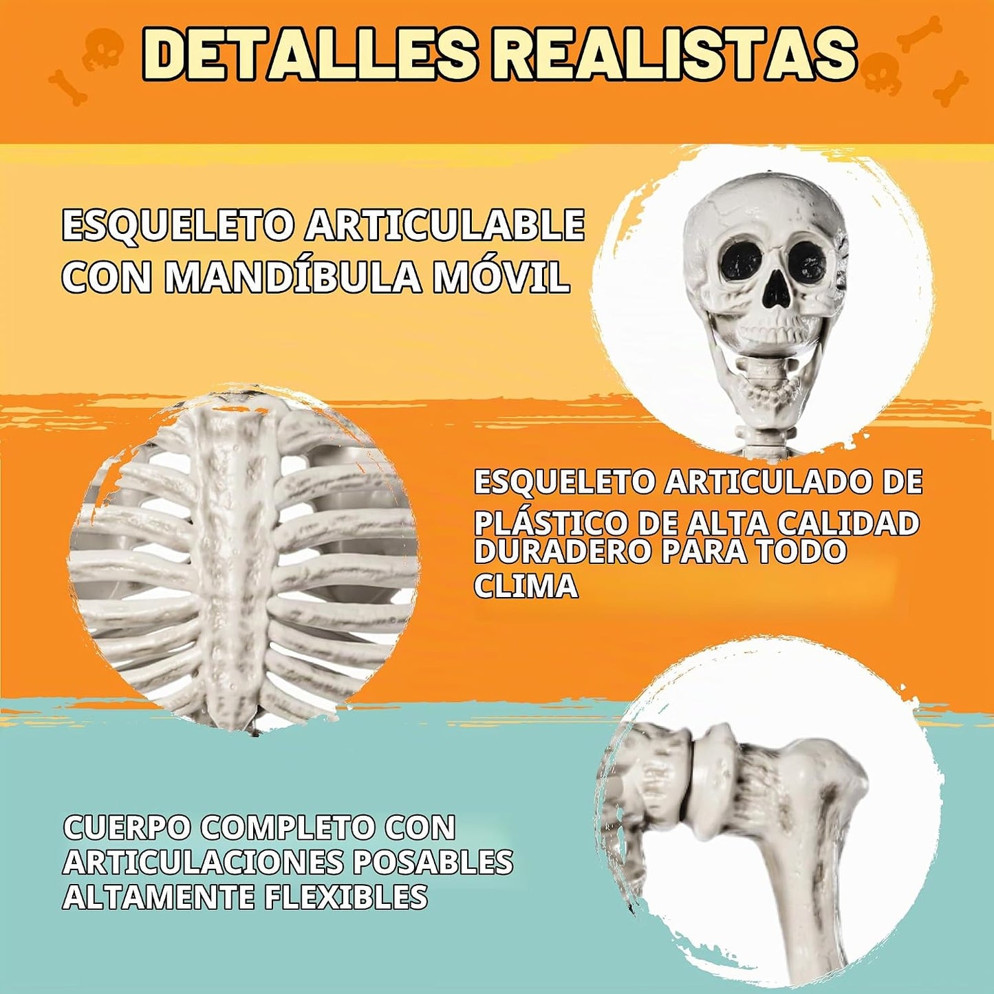 JOYIN - Esqueleto de Halloween de 1.7 m articulable, tamaño real, c...