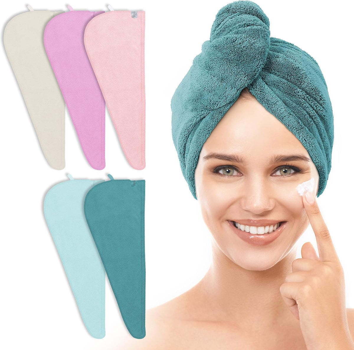 TENSTARS Paquete de 5 toallas gruesas de microfibra para el cabello...