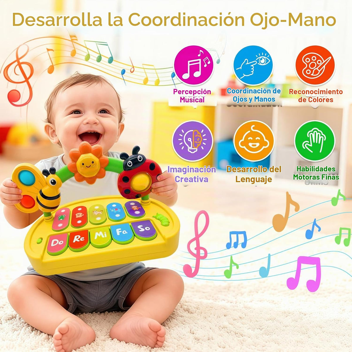 GeeKiPrime Juguetes del piano del bebé 6-12 meses, iluminan el tecl...