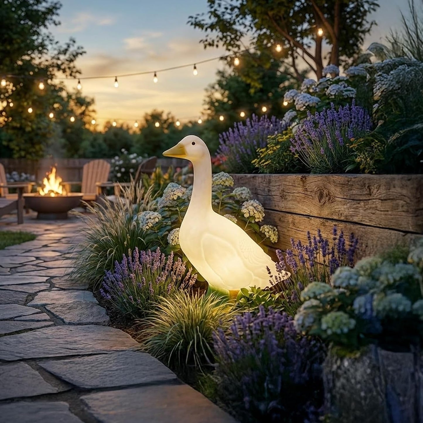 Union Products - Estatua de jardín y césped de ganso iluminado, 23...